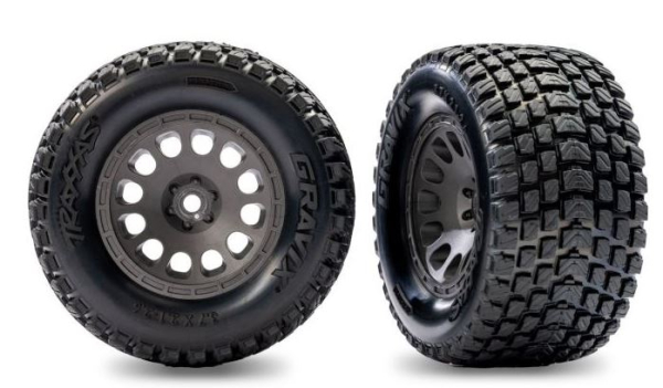 TRX10775-GRAY Reifen Gravix auf Felge grau (2) TRAXXAS Mini XRT